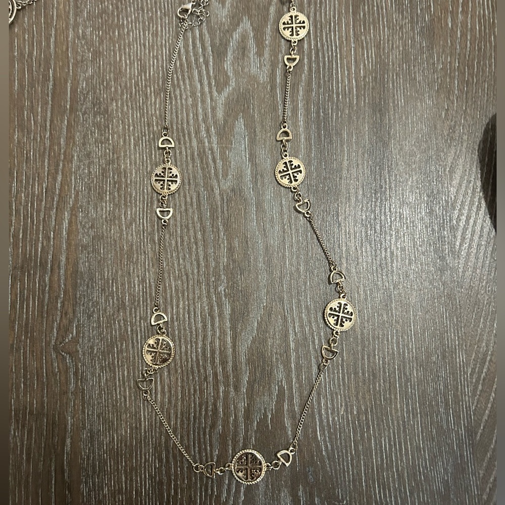 ISIS CREATIVE GOLD TONE COPTIC CROSS MEDALLION STATION NECKLACE
